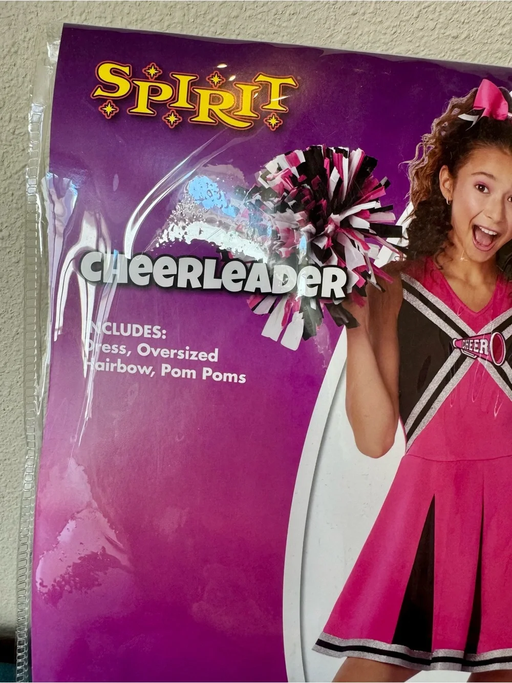 NEW Spirit Halloween Cheerleader Costume Set with Pom Poms and Bow. Child Large